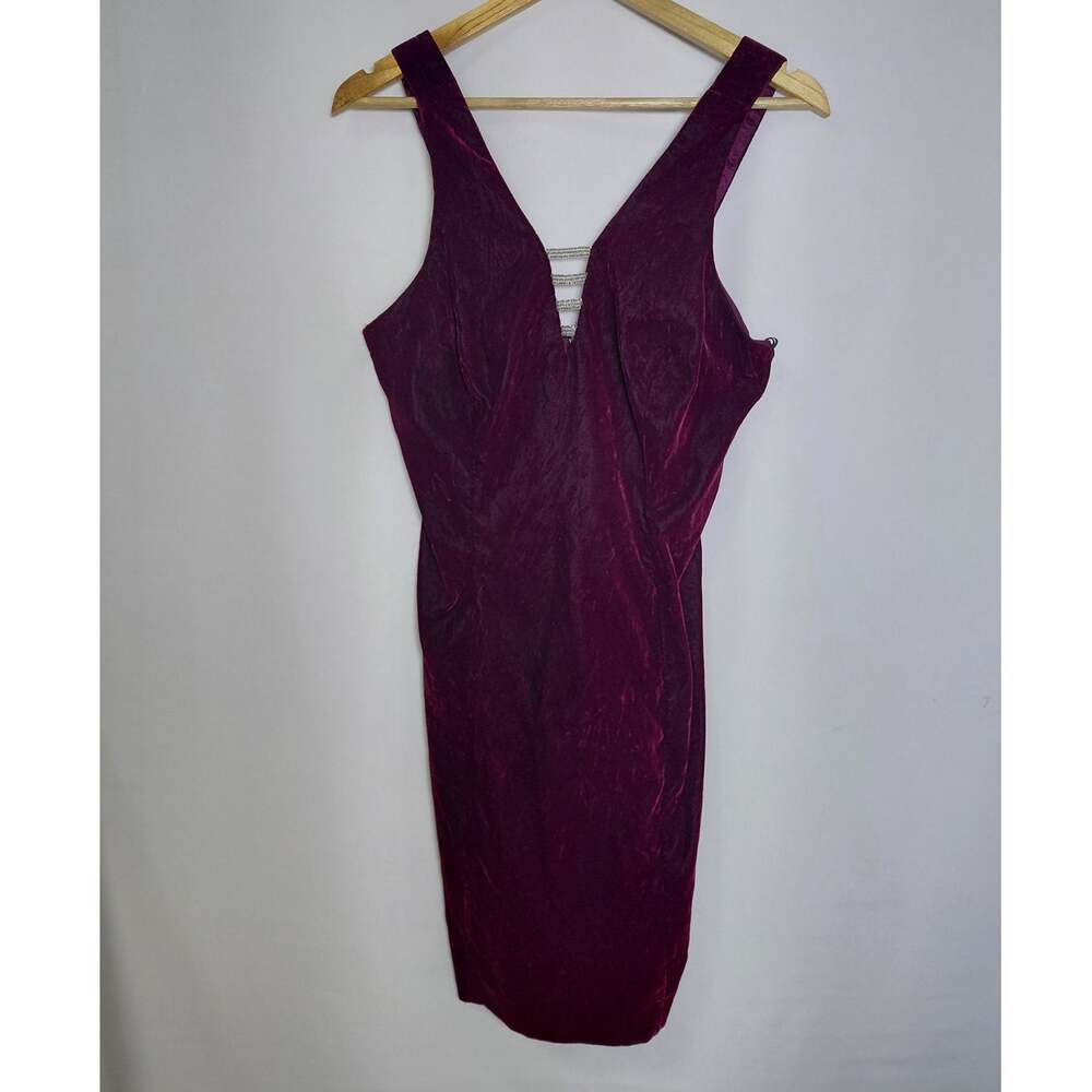 SCARLETT Nite Burgundy Sleeveless Dress V-Neck Women See Measurements